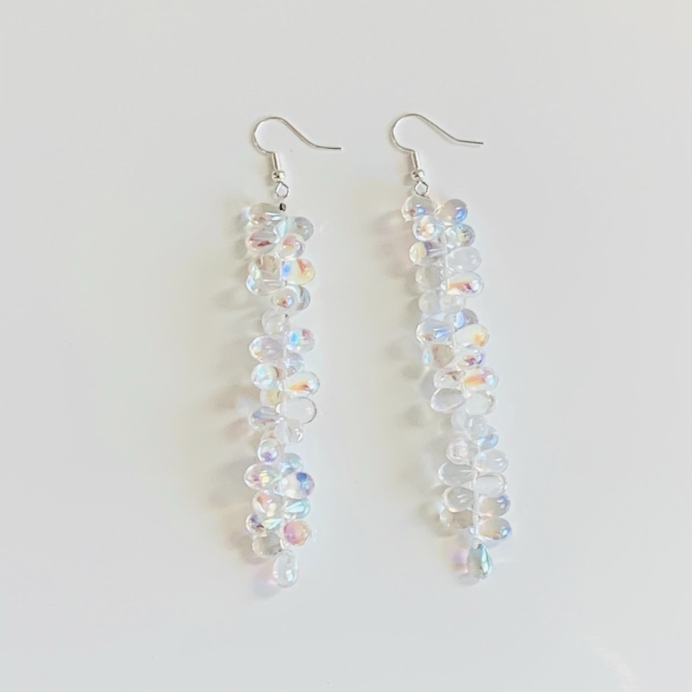 Clear Iridescent Teardrop Earrings